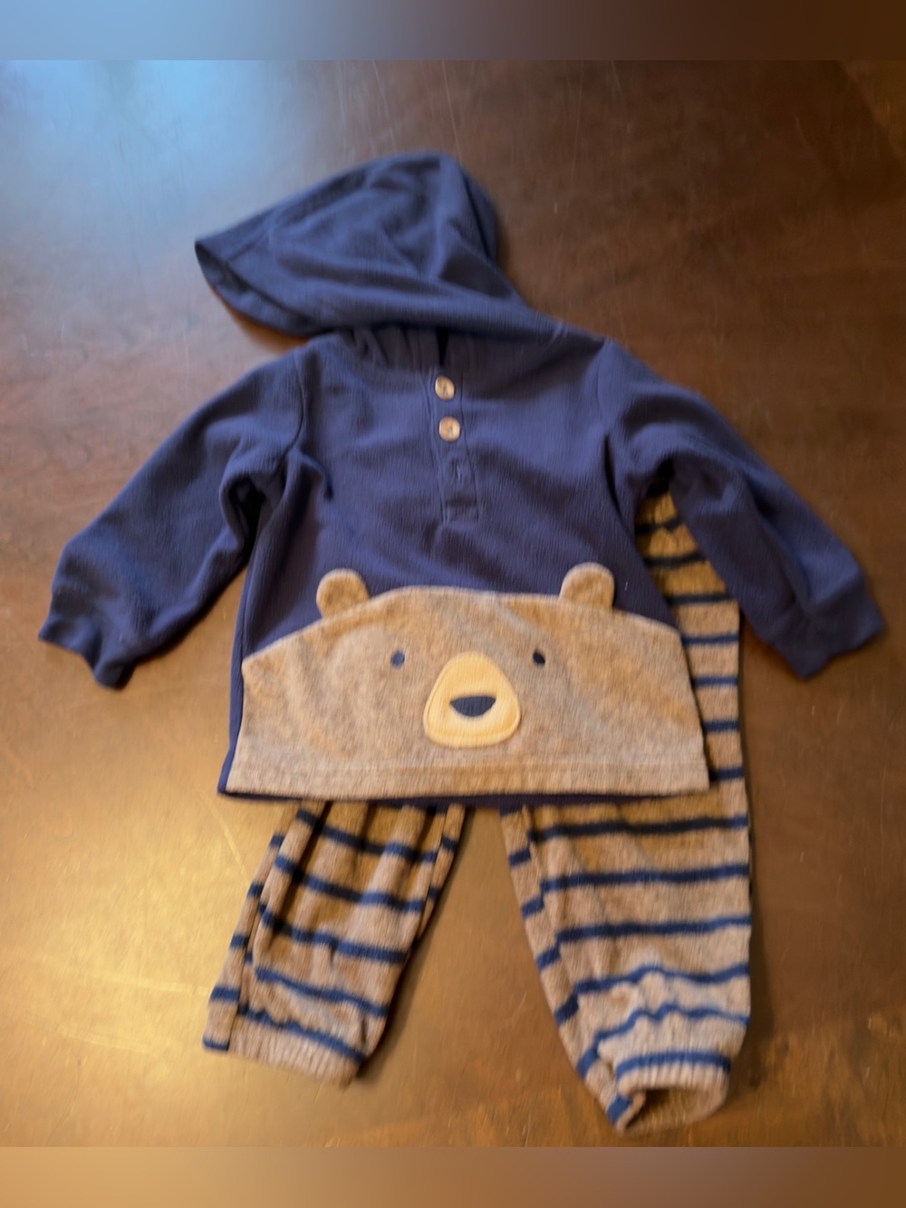 Child of Mine by Carter’s Baby Boy Bear Hooded Top & Striped Pants 2-Piece 6-9 M